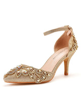 7 CM Thin Heel Pointed Gold Sequined Sandals