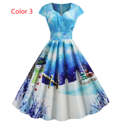 Christmas V-neck Print Dress