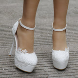 White Lace Hight Heels Bridal Shoes