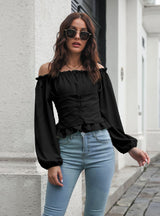 Women Lantern Sleeve Lace Up Shirt