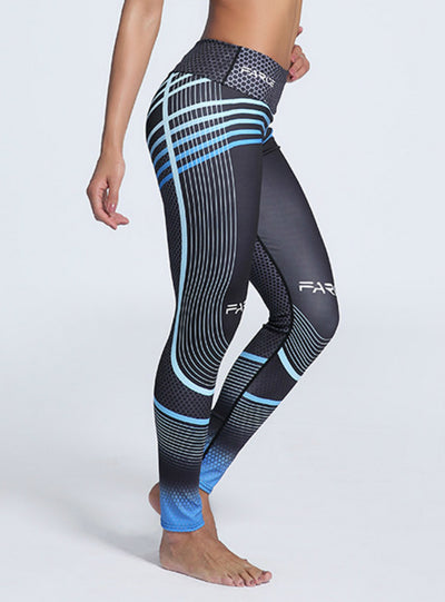 Elastic Sporting Leggings Gradient Color Stripe Print
