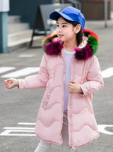 Winter Thicken Girl Coat Hooded Natural Fur Collar
