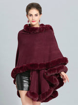 Fox Like Fur Collar Knitted Cape Coat With Large Shawl