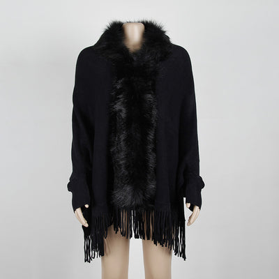 Fringed Cape Shawl Cape Cardigan Sweater