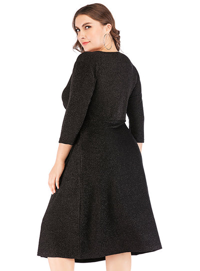 Spring V-neck Cropped Sleeve High Waist Silk Party Dress