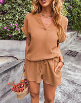 Solid Color Short Sleeve Casual Suit