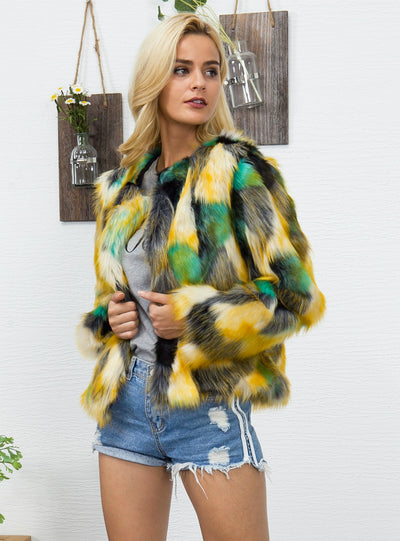 Women Colorful Gradient Faux Fur Jacket 