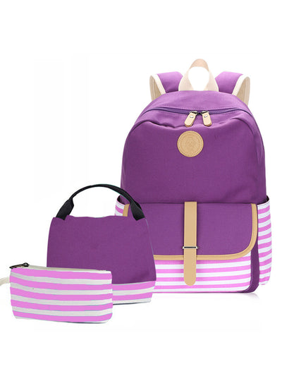 Canvas Backpack Schoolbag Three-piece Set