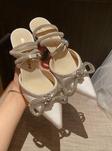 Pointed Buckle Rhinestone Bow Sandal