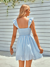 Casual Off-the-shoulder Flounce Striped Dress