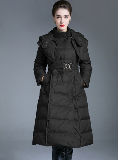 Over-the-knee Long Waist White Duck Down Coat