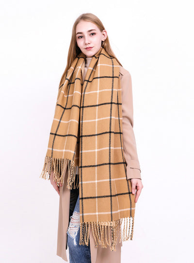 Cashmere Like Plaid Warm Scarf For Women 