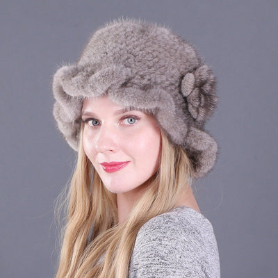 Mink Wool Woven Hat Mink Rose Hat