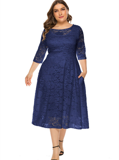 Plus Hollow Lace Pocket Short Sleeve dress