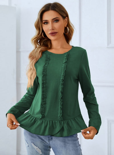 Lace Wooden Ear Long-sleeved Shirt Top