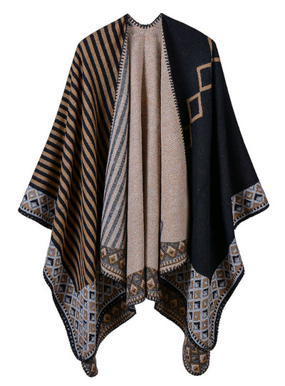 Ladies Fall And Winter Striped Small Diamond Shawl