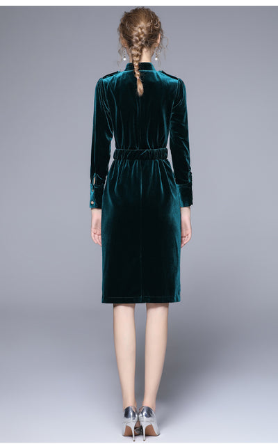 Long Sleeve Retro Waisted Velvet Dress