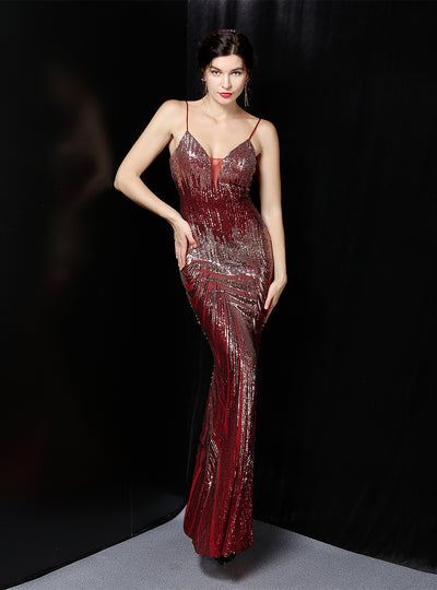 Straps Mermaid Sequins Party Dress