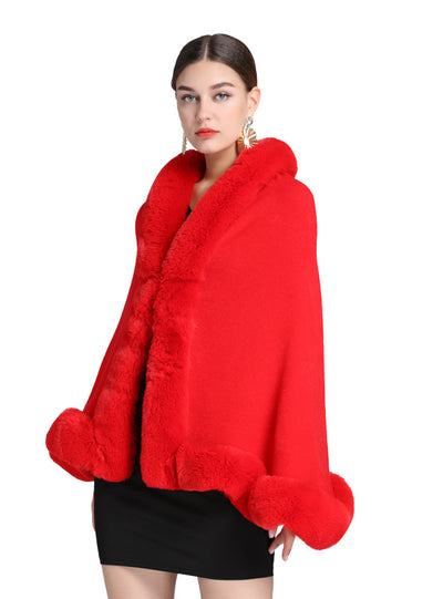 Women Rex Rabbit Fur Collar Shawl Cape