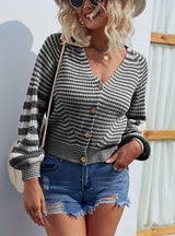 Contrast Striped Single-breasted Sweater Coat