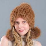 Rabbit Fur Fox Fur Ball Ear Protection Thick Warm Hat