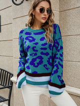 Loose Color Leopard Print Lantern Sleeve Sweater