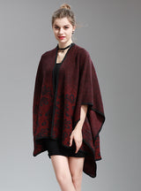 Women's Split Napped Jacquard Shawl Long Knit