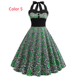 Retro Sleeveless Four-leaf Clover Print Dress