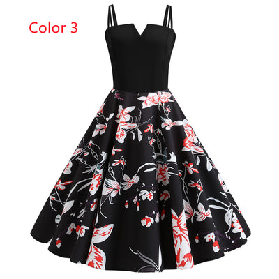 Sexy Straps Print Big Swing Dress