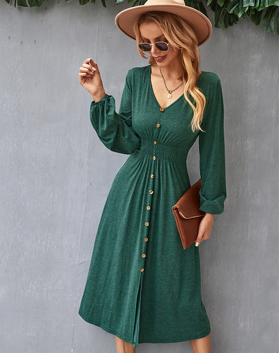 A-line V-neck Long Sleeve dress