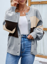 Lantern Color Matching Single-breasted Sweater Coat