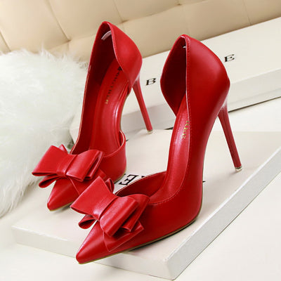 Bow Shallow Pointed Side Hollow Shoes