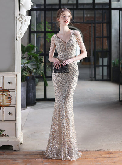 Sequined Fishtail Beading Gown