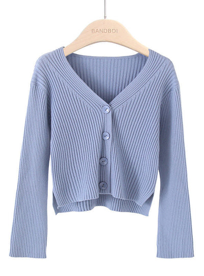 Short Long Sleeves Breasted Solid Color Knit Cardigan