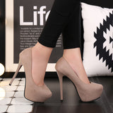 High-heeled Platform Flannelette Smooth Round Head Shoes