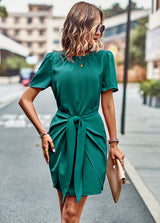 Solid Color Round Neck Dress