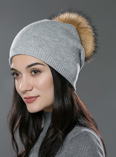Hat Wool Knitted Beanies Cap Fox Fur