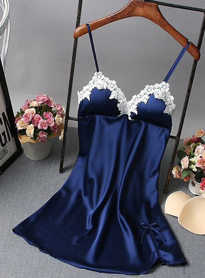 Ladies Sexy Nightdress Silk V-neck Floral Sleepwear