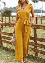 Solid Color Waist-shrinking Slim Jumpsuit