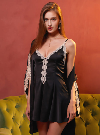 Satin Suspenders Ice Silk Nightgown