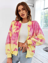 Tie-dyed Long-sleeved Plush Coat
