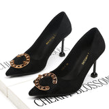Sexy Pointed Thin Heel Rhinestone Suede Shallow Shoes