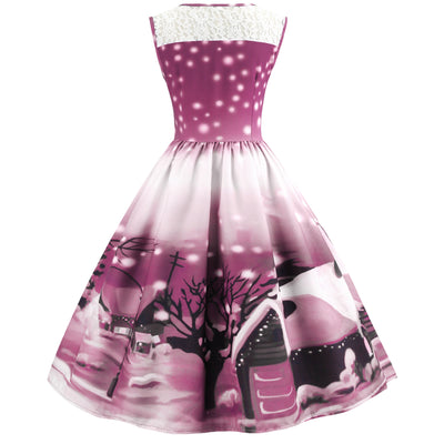 Sleeveless Christmas Print Slim Dress