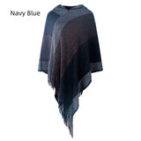 Color Matching Striped Hooded Cape Pullover Knitted Shawl