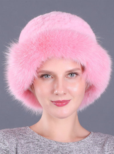 Warm Winter Fox Fur Rex Rabbit Fur Woven Hat
