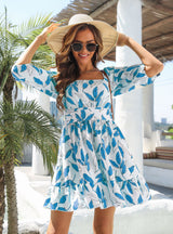 Holiday Ruffled Square Collar Dress