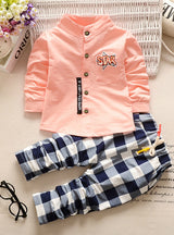 2pcs Cotton Shirt + Plaid Pants Toddler Boys Clothing 