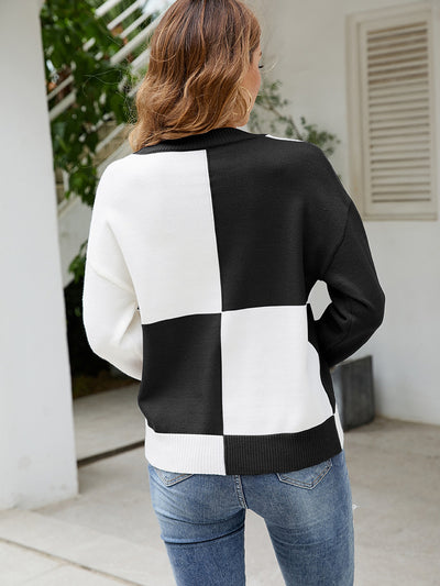 Crew Neck Stitching Contrast Sweater