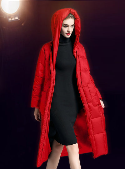 Over-the-knee Hooded Loose Thickened Slim Down Jacket