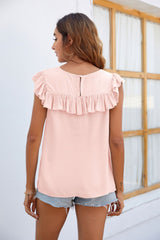 Round Neck Lace Pleated Casual Shirt